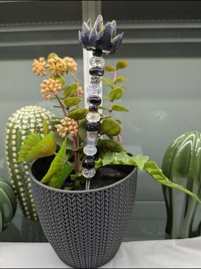 Besded Fairy Wand/Plant/Garden Stake W/Resin Flower/Succulent Topper